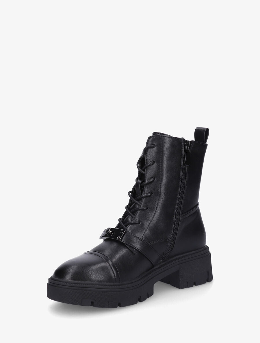 Bottines à lacets et empiècement métal stylisé - Noir - 3