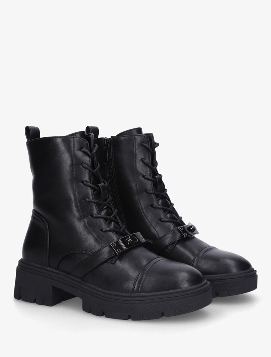 Bottines à lacets et empiècement métal stylisé - Noir - 4