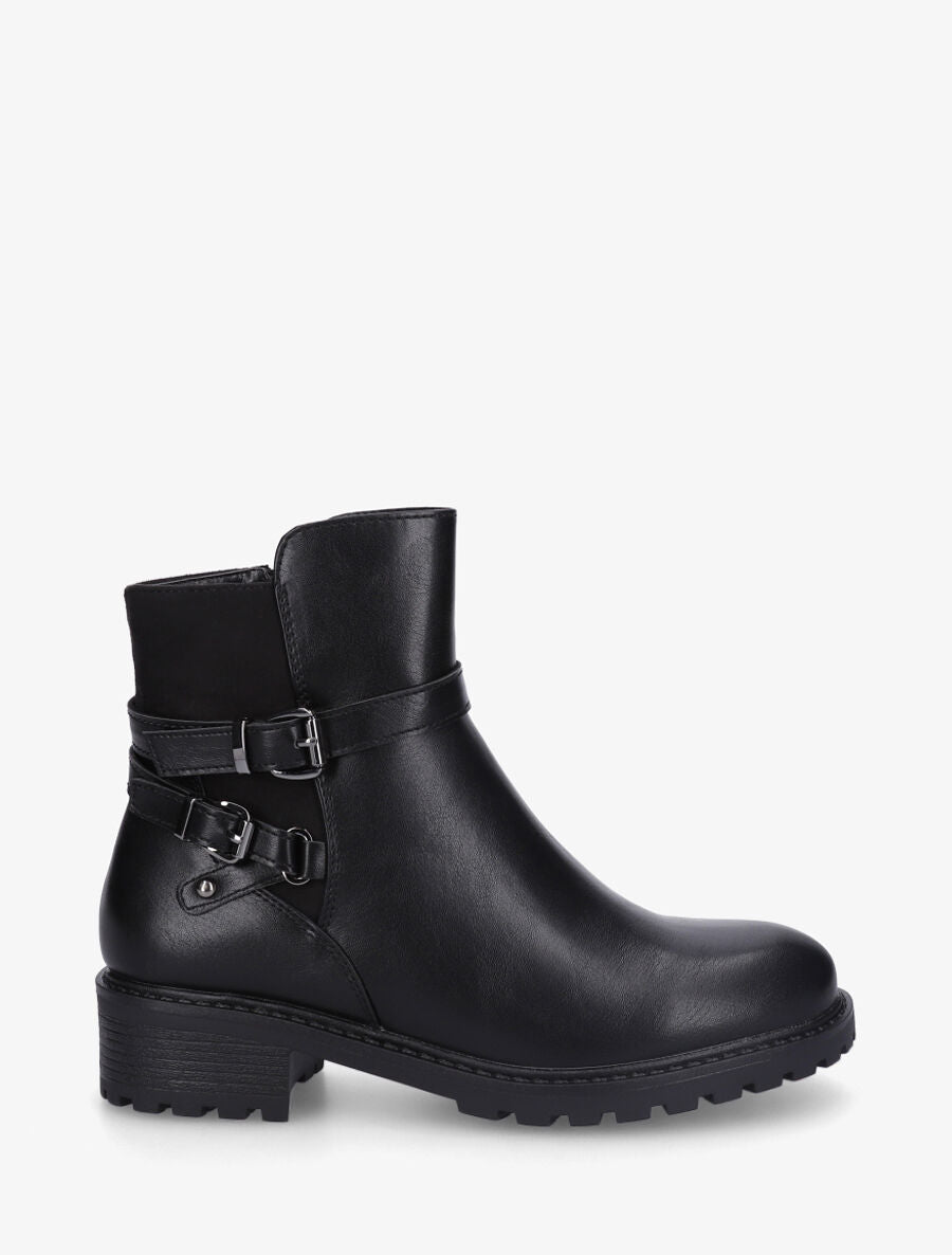 Bottines en simili à double sangles - Noir - 1