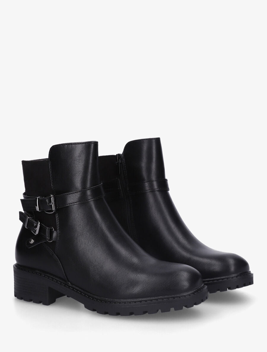 Bottines en simili à double sangles - Noir - 4