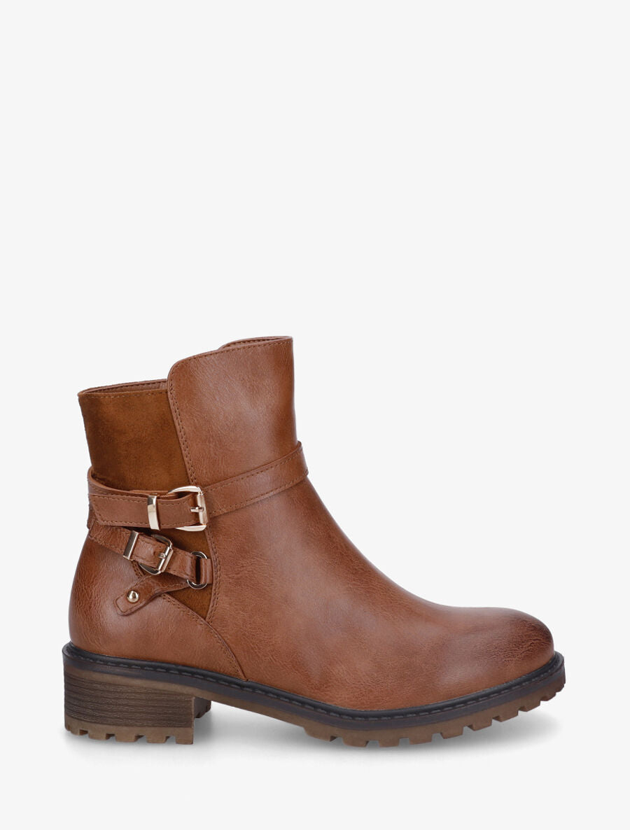 Bottines en simili à double sangles - Camel - 5