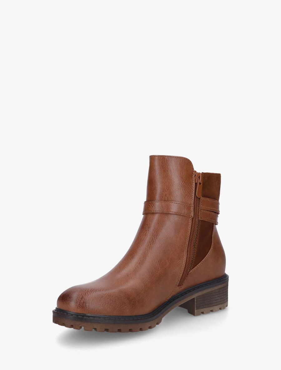 Bottines en simili à double sangles - Camel - 3