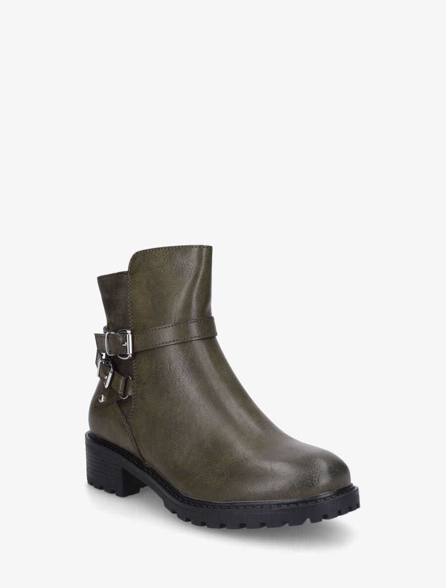 Bottines en simili à double sangles - Kaki - 2