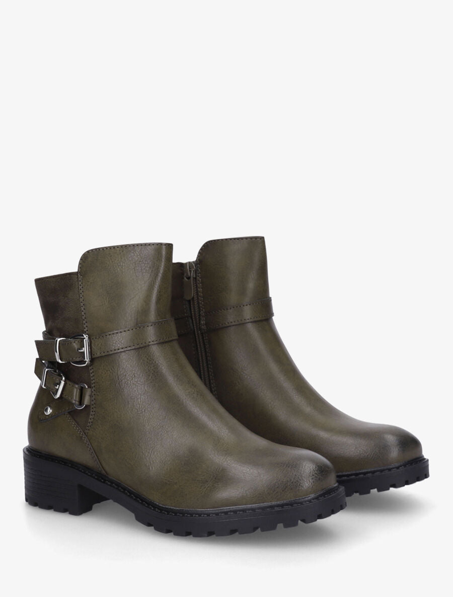 Bottines en simili à double sangles - Kaki - 4