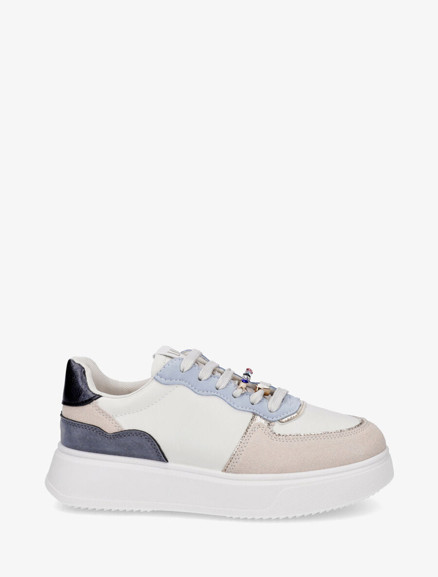 Sneakers bimatière à empiècements bijoux et strass - Bleu - 1