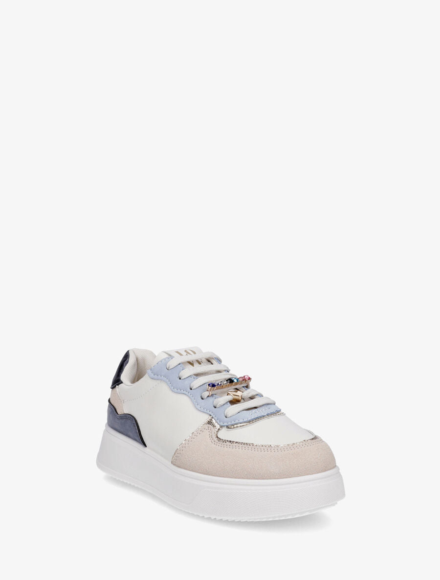 Sneakers bimatière à empiècements bijoux et strass - Bleu - 2