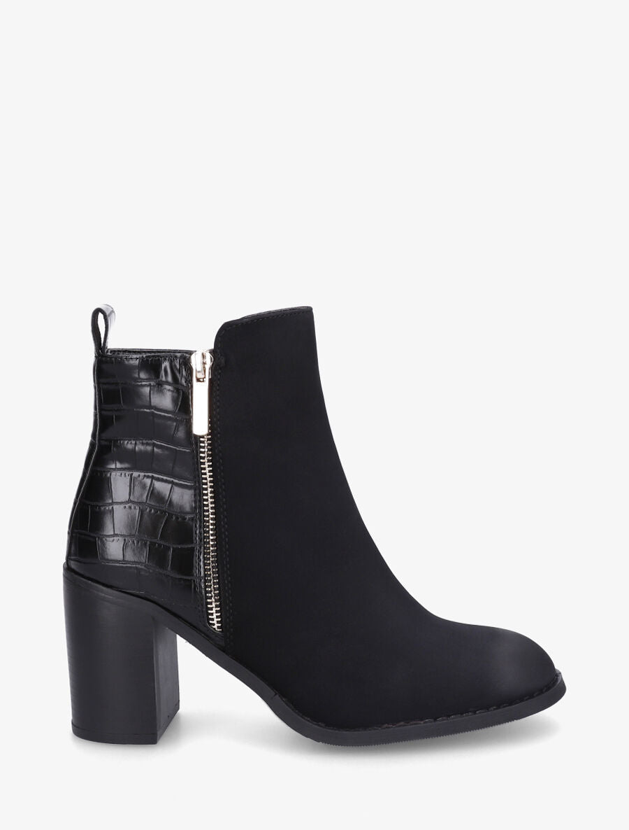 Bottines à talon et contrefort imprimé croco - Noir - 5