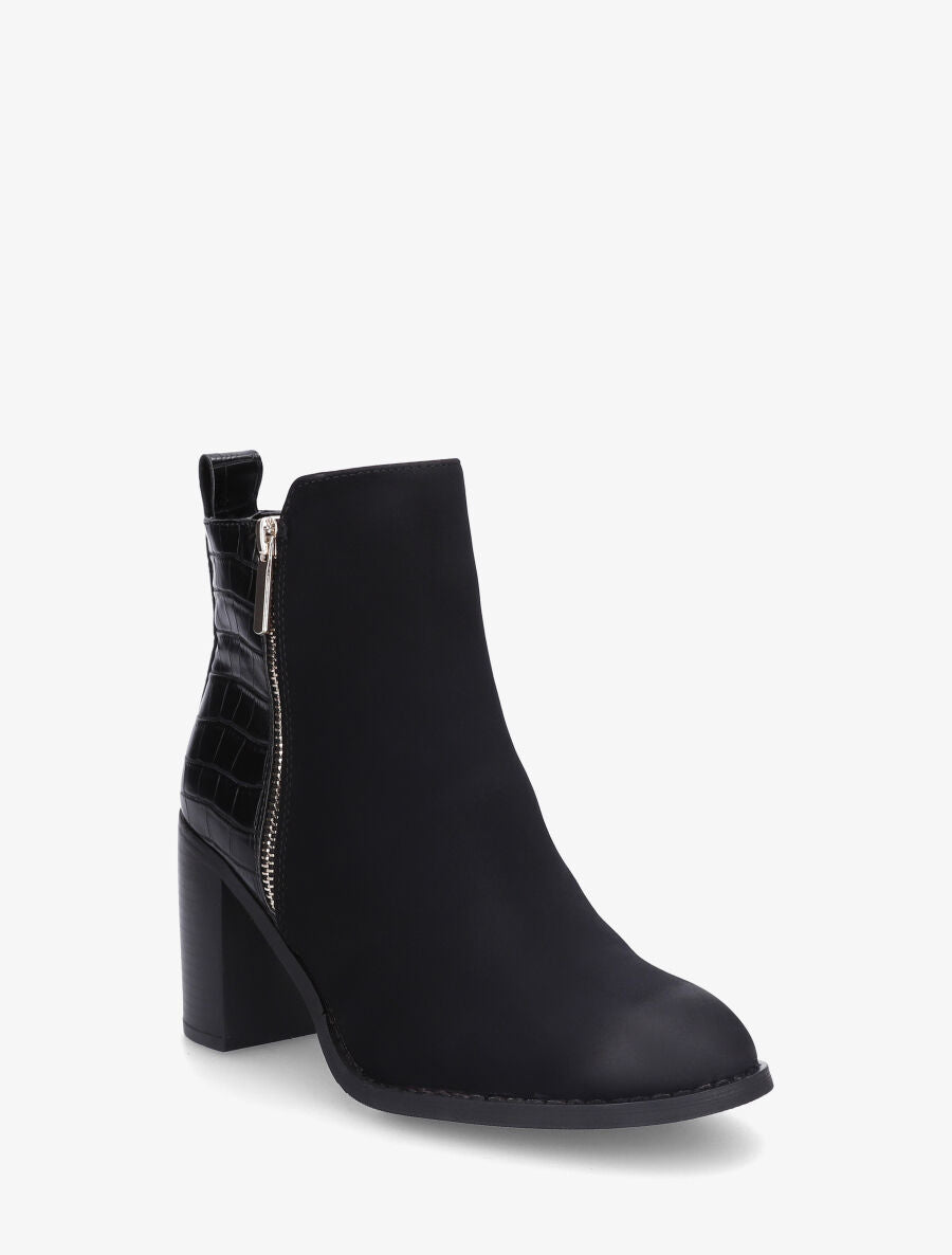 Bottines à talon et contrefort imprimé croco - Noir - 2