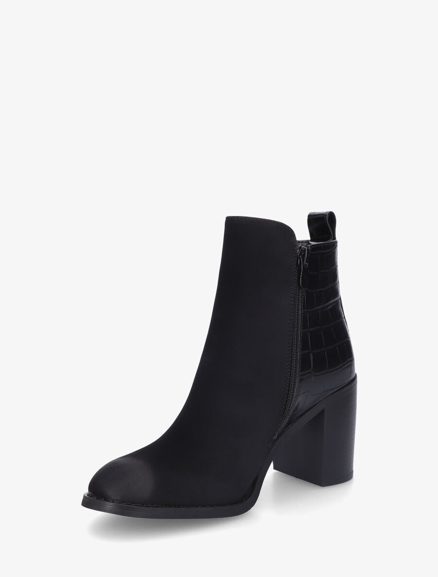 Bottines à talon et contrefort imprimé croco - Noir - 3