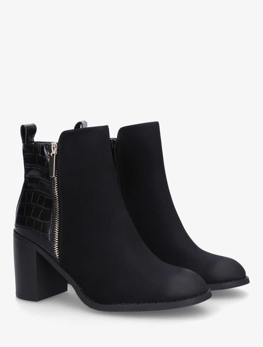 Bottines à talon et contrefort imprimé croco - Noir - 4