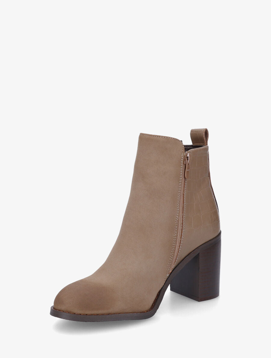 Bottines à talon et contrefort imprimé croco - Taupe - 3