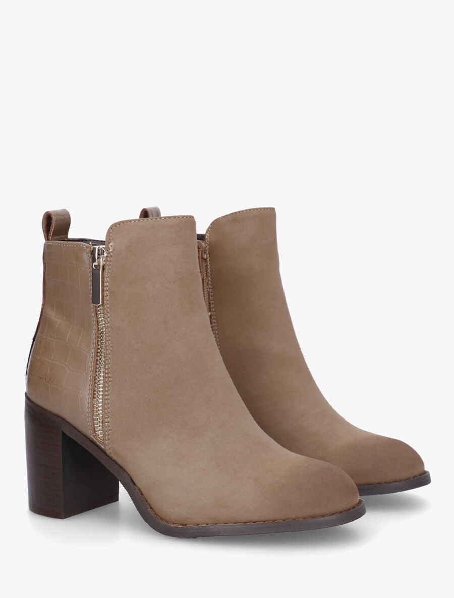 Bottines à talon et contrefort imprimé croco - Taupe - 4