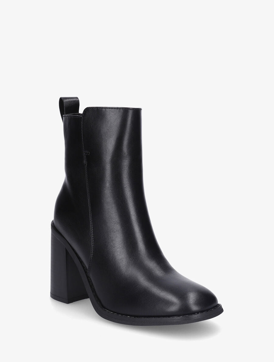 Bottines unies en simili à talon haut - Noir - 2