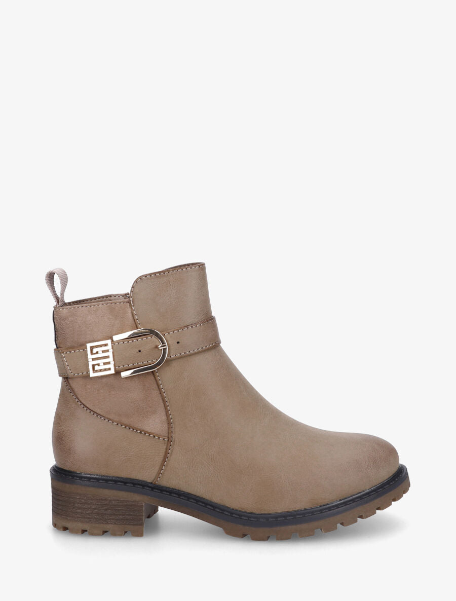 Bottines en simili à contrefort en suédine - Taupe - 1
