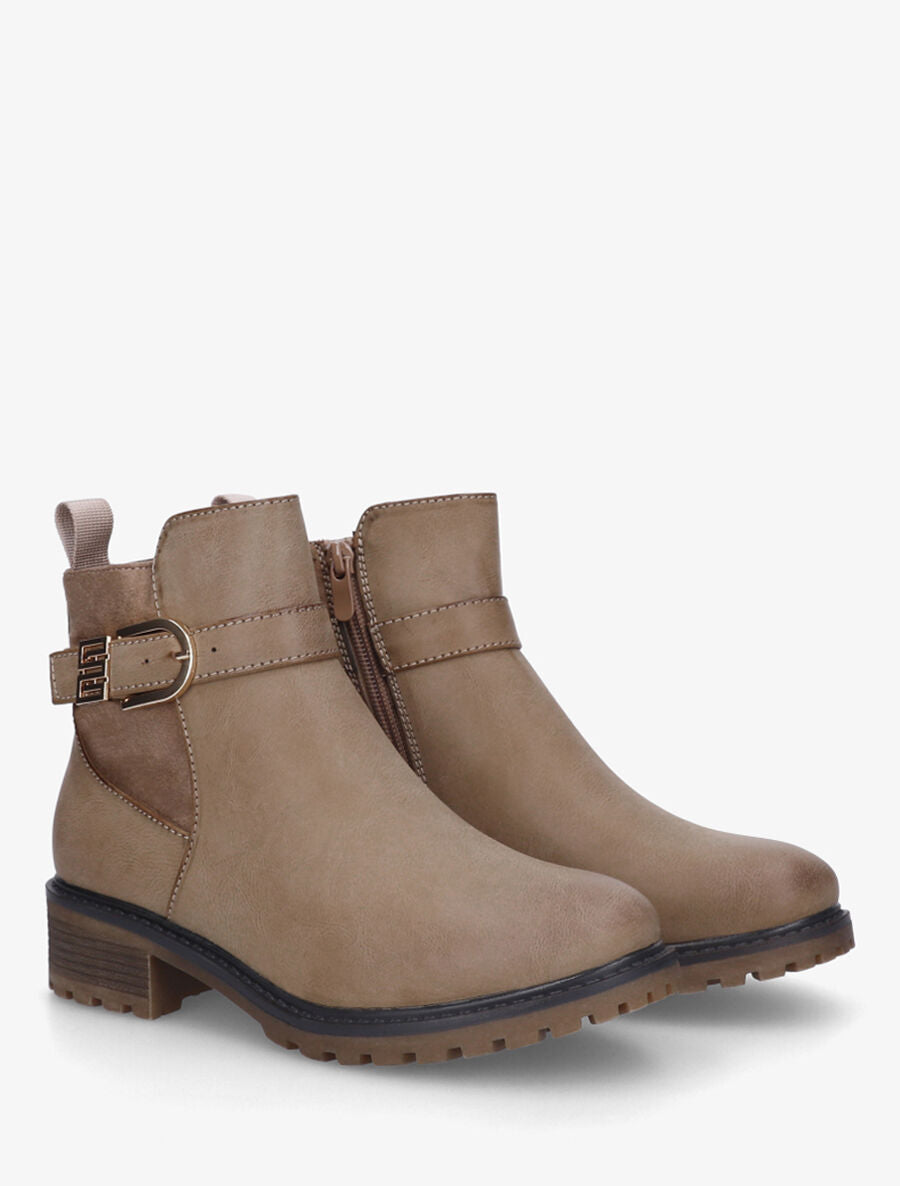 Bottines en simili à contrefort en suédine - Taupe - 4