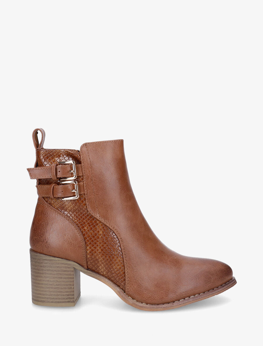 Bottines unies à détail croco - Camel - 1