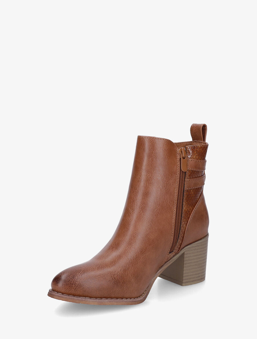 Bottines unies à détail croco - Camel - 3