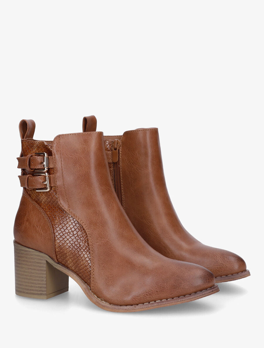 Bottines unies à détail croco - Camel - 4