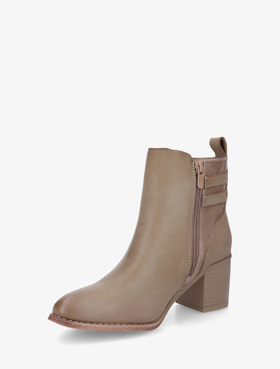 Bottines unies à détail croco - Taupe - 3