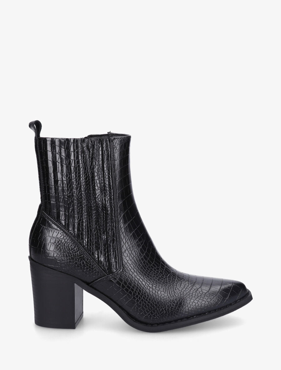 Bottines effet croco à bouts pointus - Noir - 5