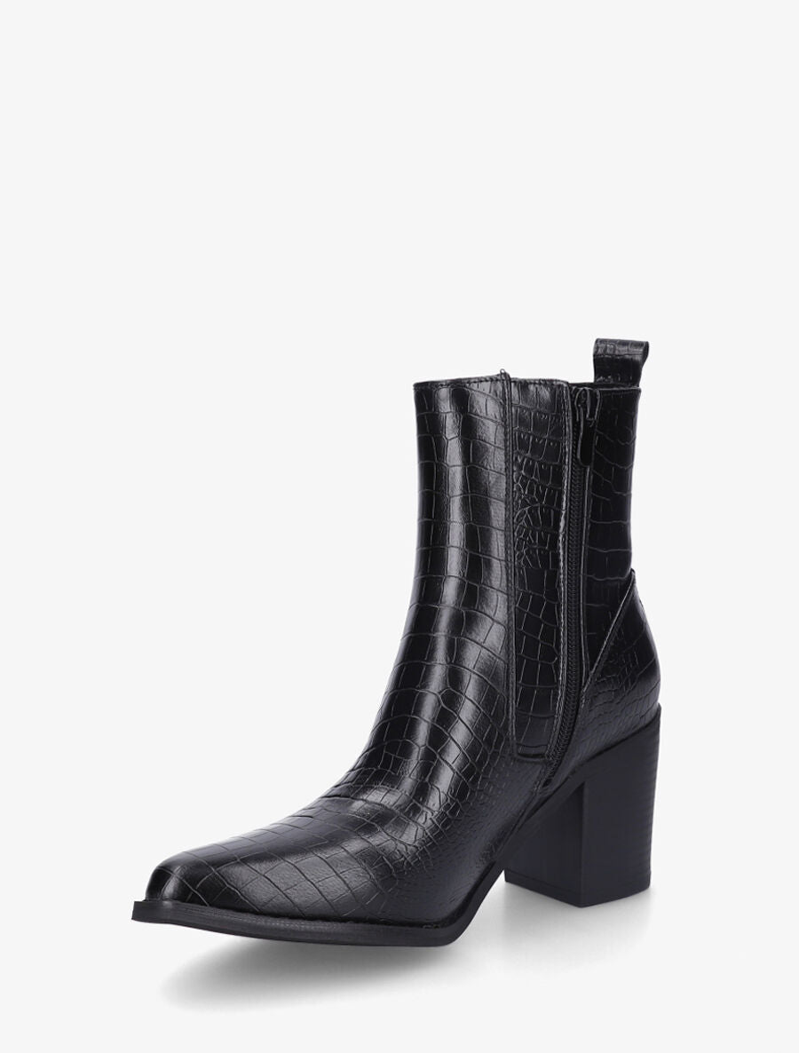 Bottines effet croco à bouts pointus - Noir - 3