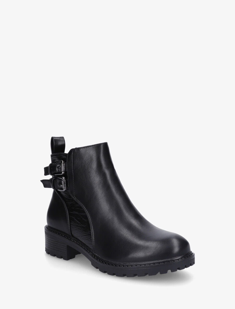 Bottines à doubles sangles et détail croco - Noir - 2