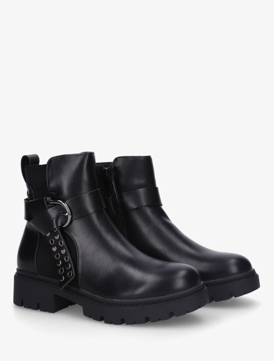 Bottines sanglées en simili et suédine - Noir - 4
