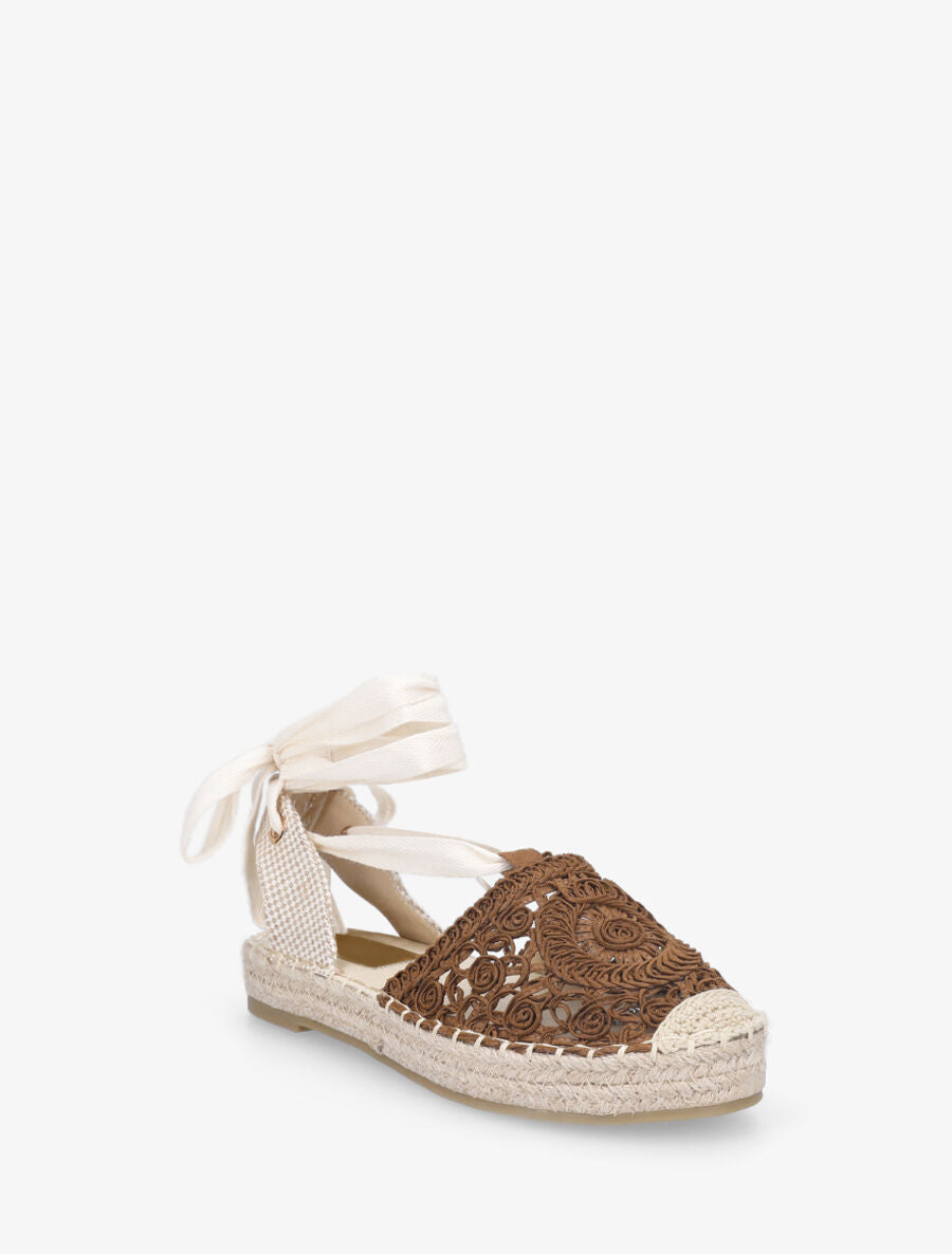 Espadrilles brodés avec liens à nouer - Camel - 2