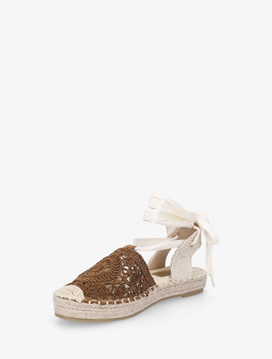 Espadrilles brodés avec liens à nouer - Camel - 3