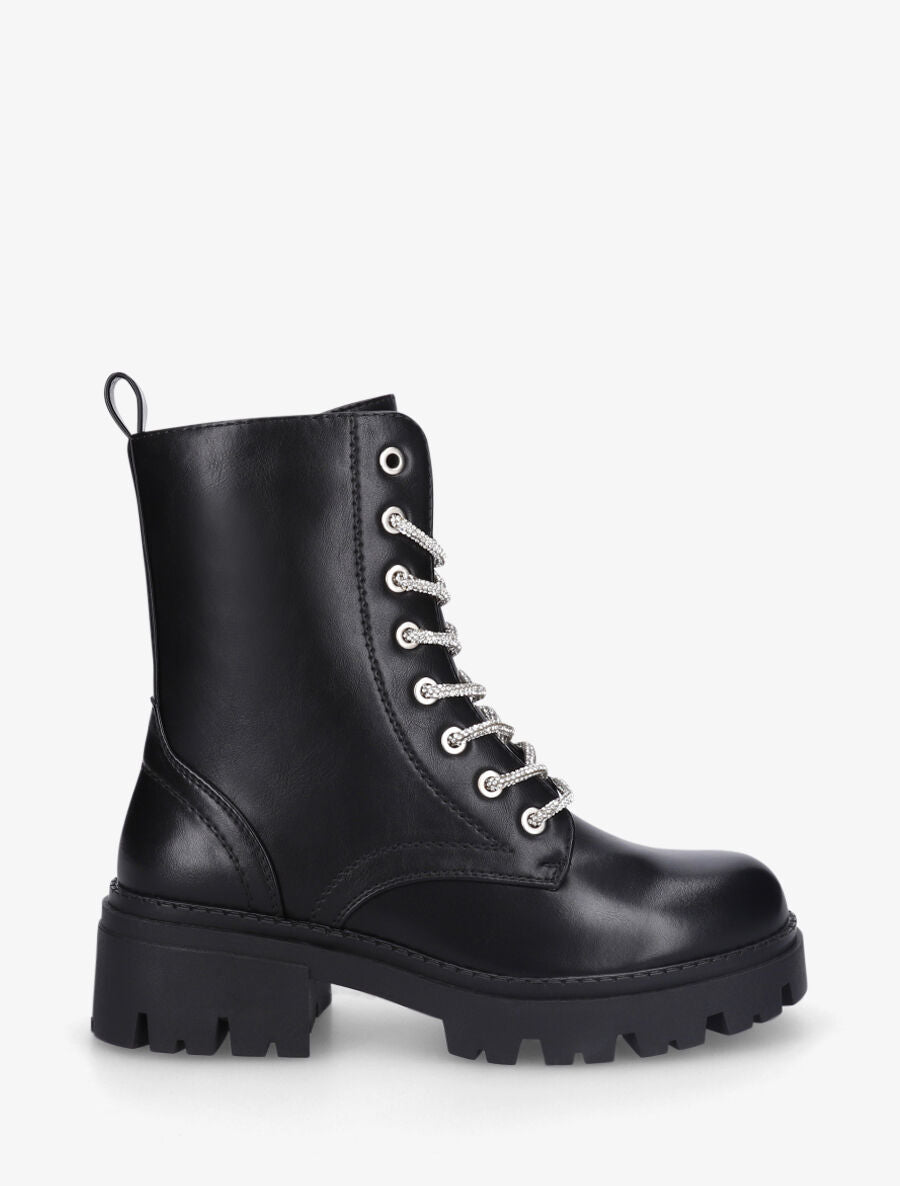 Bottines montantes à lacets strassés - Noir - 1