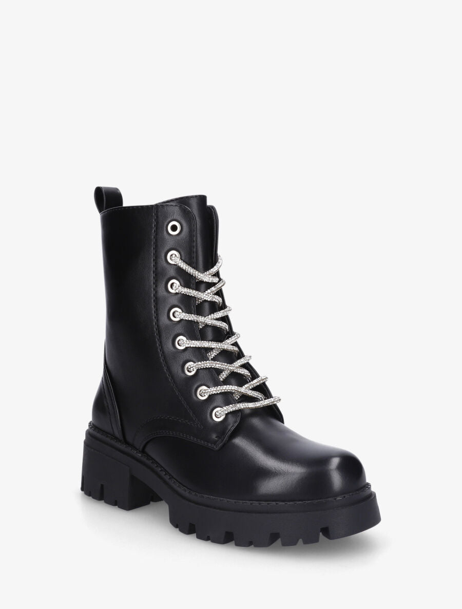 Bottines montantes à lacets strassés - Noir - 2