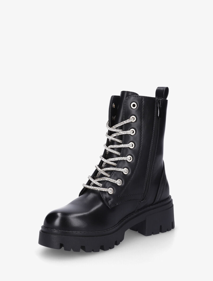 Bottines montantes à lacets strassés - Noir - 3