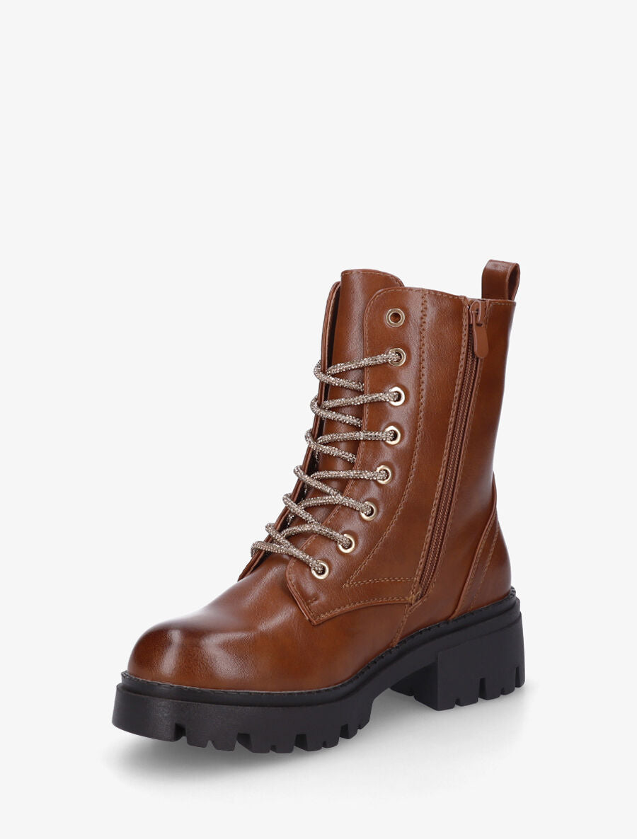 Bottines montantes à lacets strassés - Camel - 3