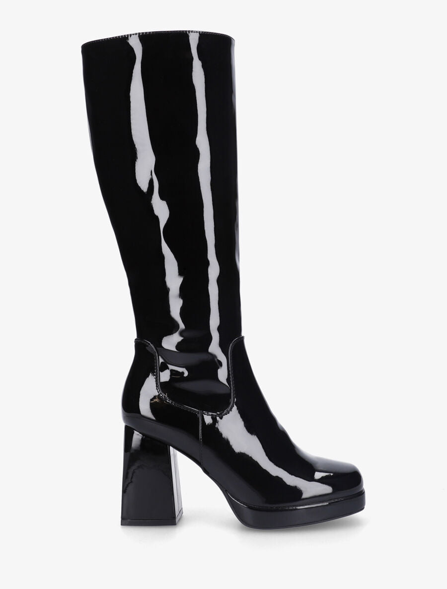 Bottes unies vernies à talon - Noir - 1