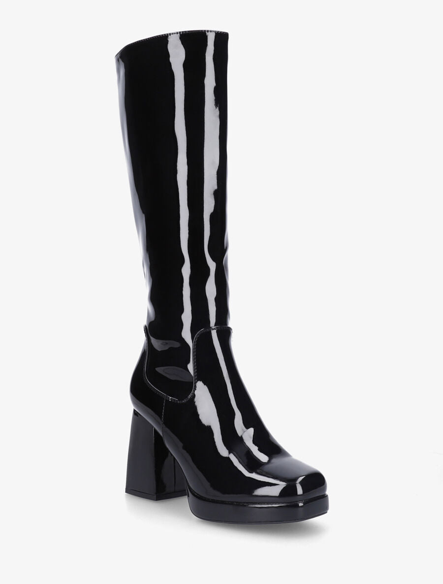 Bottes unies vernies à talon - Noir - 2