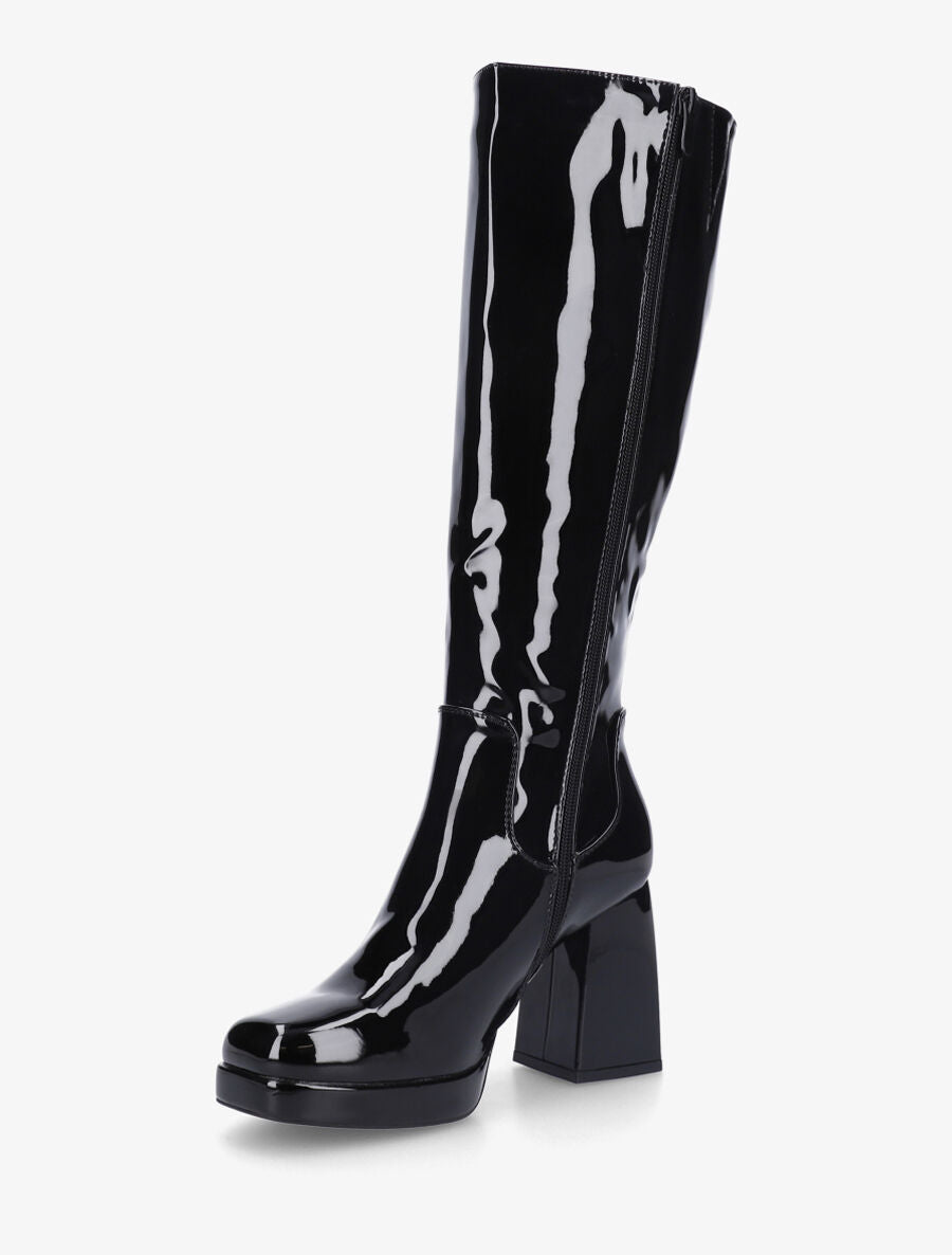Bottes unies vernies à talon - Noir - 3