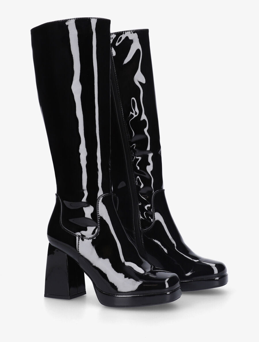 Bottes unies vernies à talon - Noir - 4