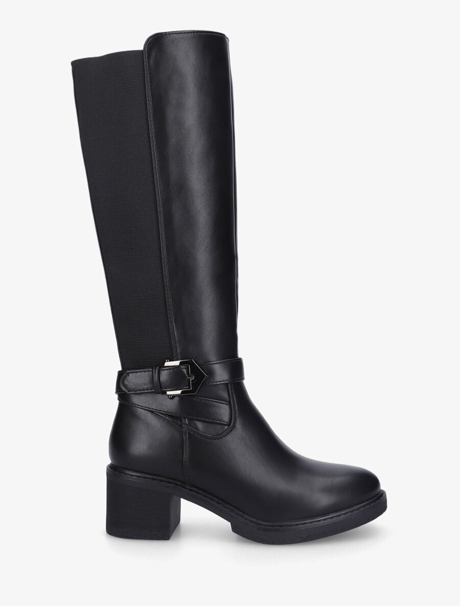 Bottes unies élastiquées sanglées - Noir - 1