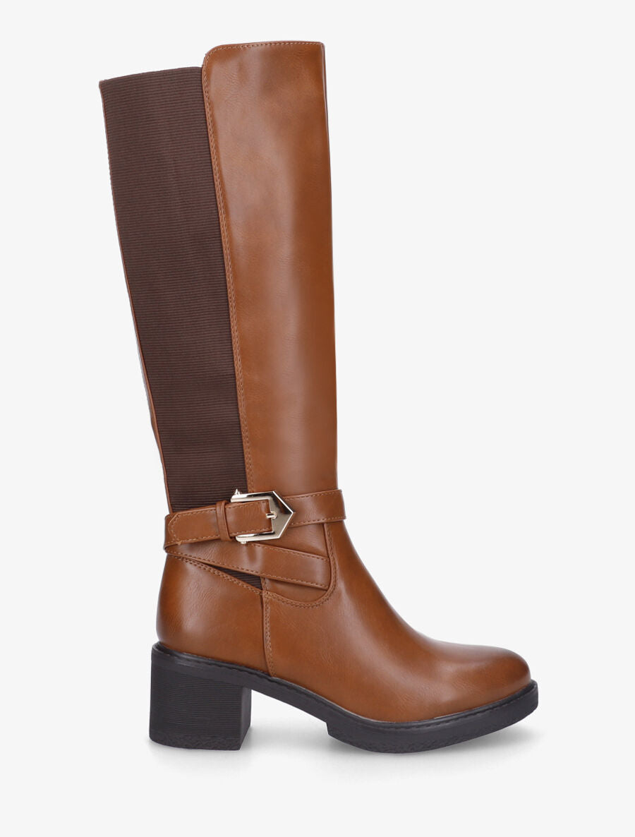 Bottes unies élastiquées sanglées - Camel - 1