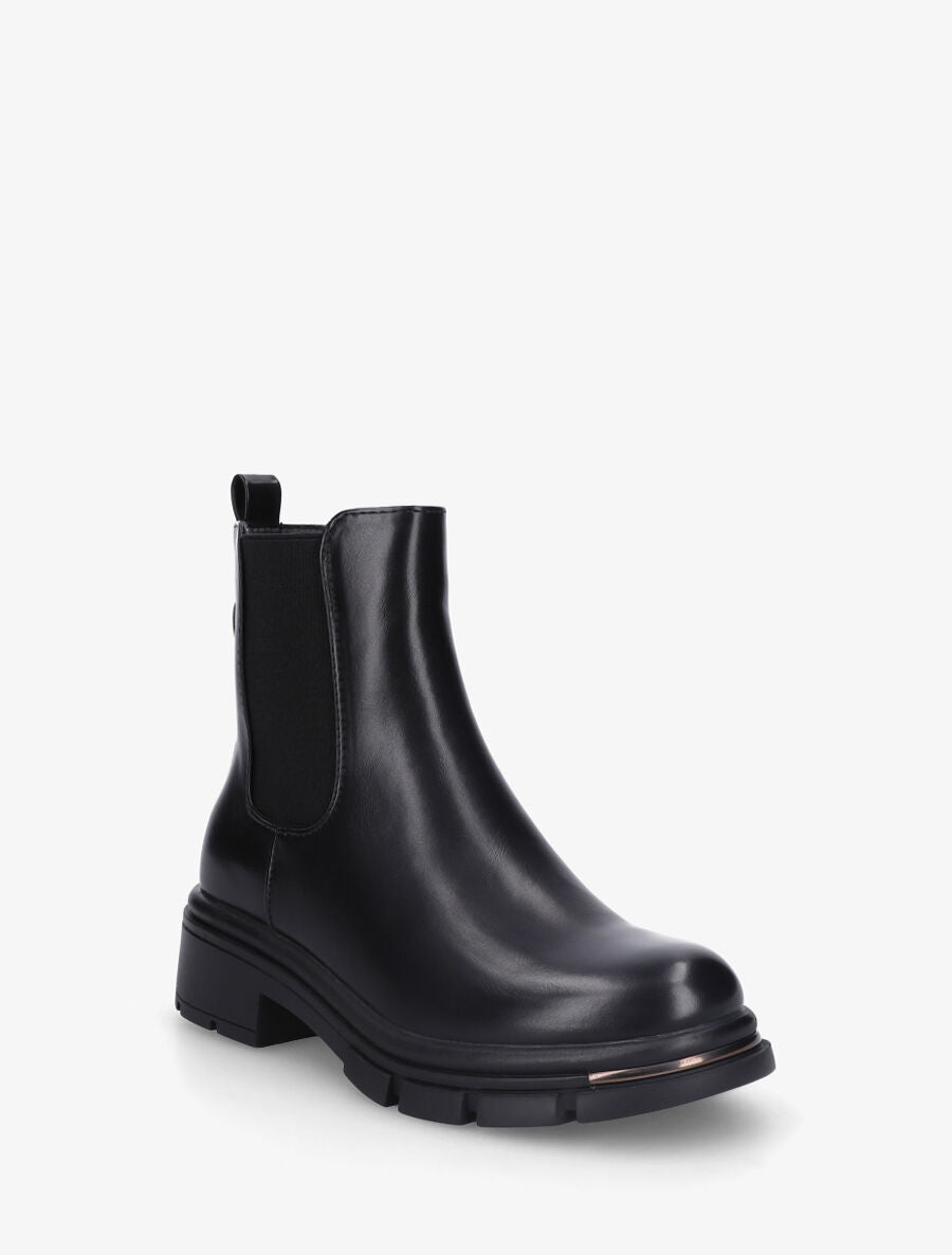 Bottines unies élastiquées à empiècement métal - Noir - 2