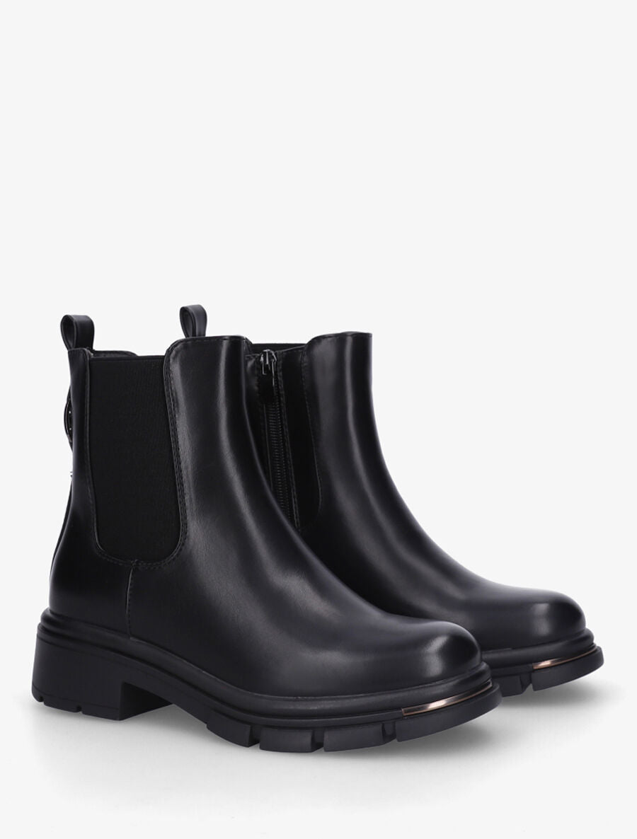 Bottines unies élastiquées à empiècement métal - Noir - 4