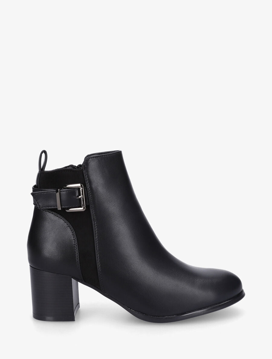 Bottines unies en simili et suédine - Noir - 5