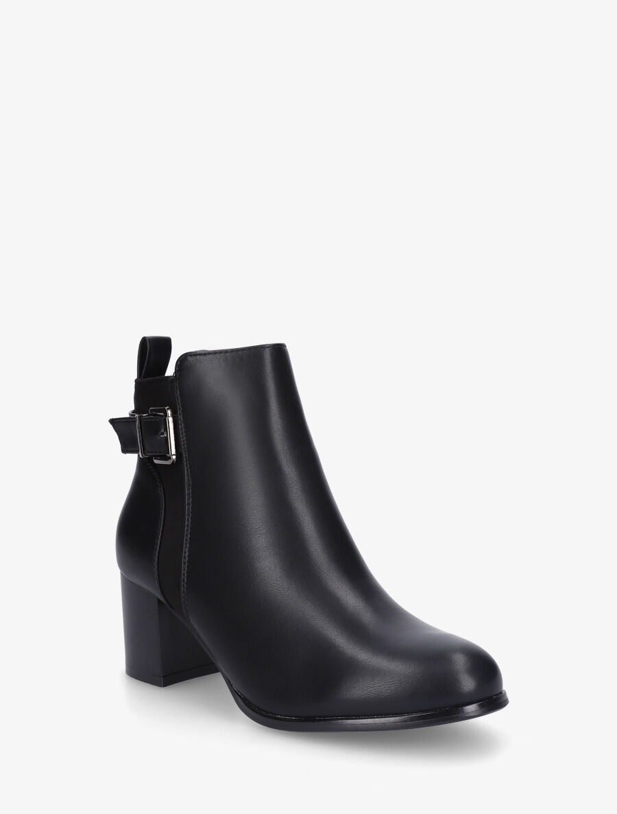 Bottines unies en simili et suédine - Noir - 2