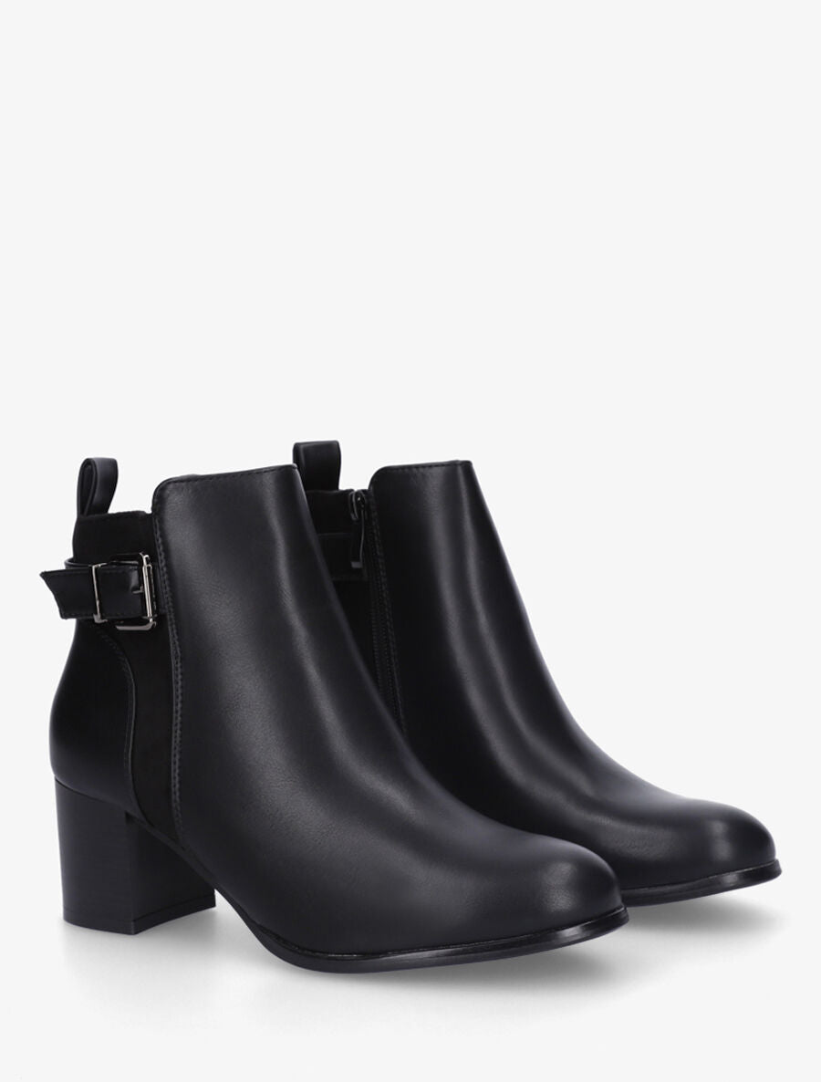 Bottines unies en simili et suédine - Noir - 4