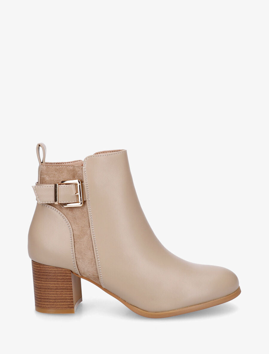 Bottines unies en simili et suédine - Taupe - 1