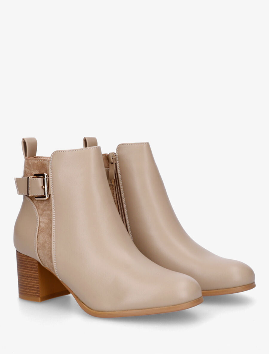 Bottines unies en simili et suédine - Taupe - 4