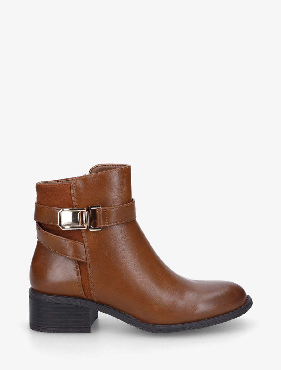 Bottines unies bi-matière - Camel - 5