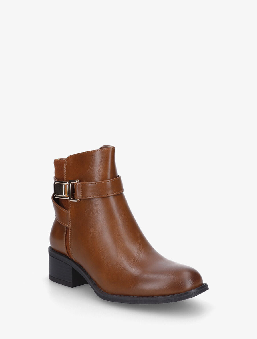 Bottines unies bi-matière - Camel - 2