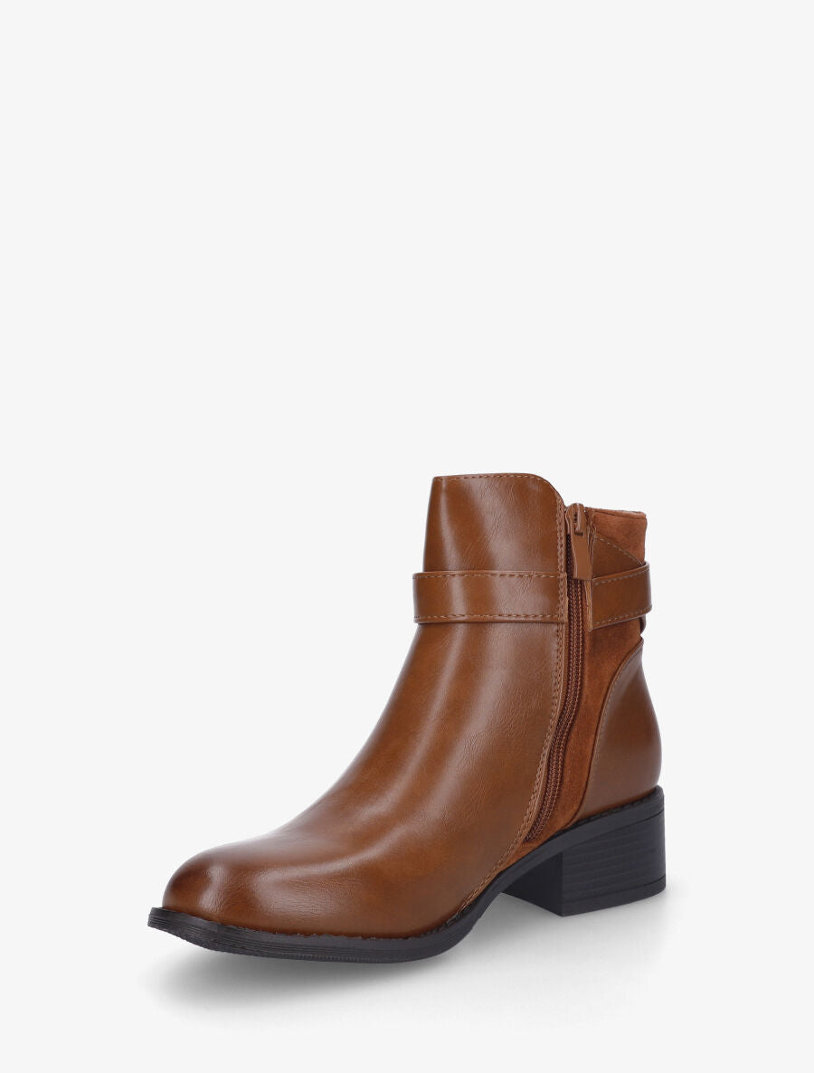 Bottines unies bi-matière - Camel - 3