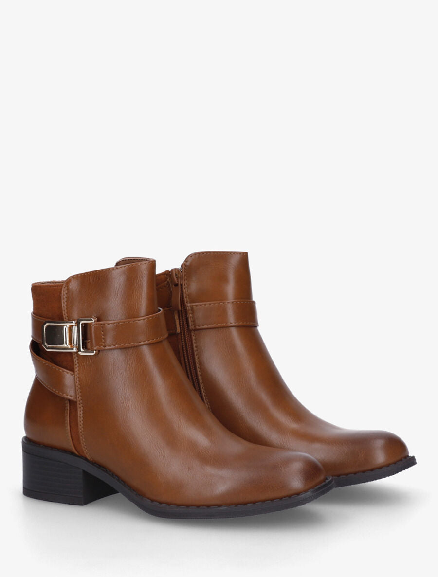 Bottines unies bi-matière - Camel - 4